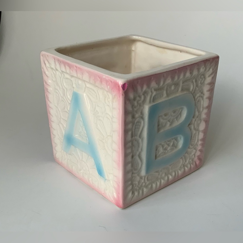 Ceramic ABC Block Planter - Pink and Blue